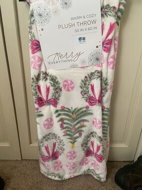 Merry Everything Plush Throw - Pink & Green Holiday Print